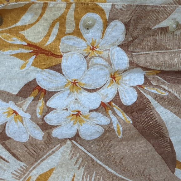 100% Linen Size 8 Company Ellen Tracy Hawaiian Shirt Button Up Top Yellow - Picture 8 of 14